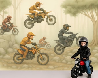 Papel tapiz extraíble de motocicleta deportiva extrema, calcomanía de pared de motocross, calcomanía de pared para habitación de niños, decoración de habitación de niño
