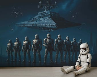 Papel pintado extraíble de Star Wars, Storm Trooper, pegatina de pared, TIE Fighter, calcomanía de pared, Darth Vader, mural de pared para habitación de niño, calcomanía para habitación de niño