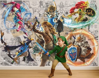 Papel tapiz de la leyenda de Zelda, pegatina de pared de anime japonés, calcomanía de pared de juego japonés, princesa Zelda, mural de pared de Link para habitación de niño, calcomanía para habitación de niño