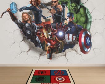 Avengers Wallpaper Superheroes Wall Decal Iron Man Spider-Man Wall Mural Black Widow Wall Sticker Marvel Kid Room  Decor Boy Room Decor