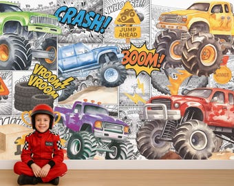 Papel pintado de Monster Truck, calcomanía de pared de coche de moda, calcomanía de pared de deportes de moto, mural de pared de deportes extremos, tatuaje de pared para habitación de hombre, habitación de niño, decoración de habitación de niño