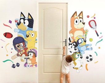 Vinilo decorativo de pared removible de monstruo azul, pegatina de pared de dibujos animados azules, mural de pared de perro azul para dormitorio infantil, pegatina de pared de cachorro, arte de pared para habitación infantil