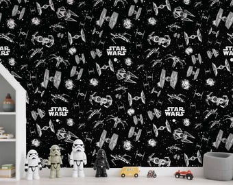 Papel tapiz extraíble de Star Wars, calcomanía de pared Tie Fighter, calcomanía de pared tie advanced v1 para habitación de niño, calcomanía para habitación infantil, tamaño 23" de ancho x 48" de alto