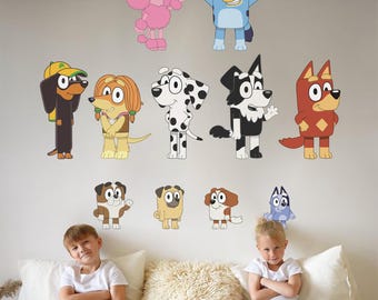 Vinilo decorativo de pared de monstruo azul, pegatina de pared de dibujos animados, mural de pared de perro azul para dormitorio infantil, vinilo decorativo de familia de cachorros para guardería, arte de pared autoadhesivo