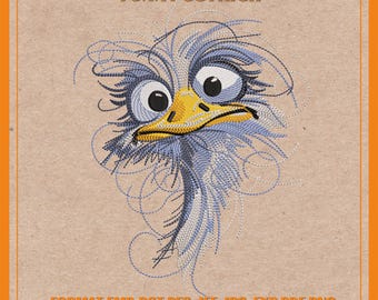 Funny Ostrich Embroidery Design Digital Download Machine Embroidery File in Emb, Dst, Exp, Pes, Png, Pdf  Animal Humor Pattern