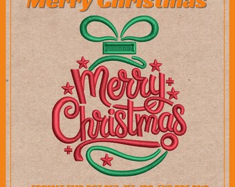 Merry Christmas Embroidery Design  Holiday Ornament Machine Embroidery Instant Download