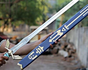 Custom Link's Master Sword Replica, Skyward Blue Zelda Sword Full Tang Design Sword, Gift For Him & Her, Best Anniversary Gift, Gift For Dad