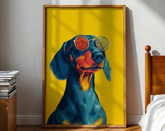Dackel Poster – Dackel Wandkunst – Animierte Hunde Illustration – Moderner Haustier Druck – Lustiges Dackel Kunstwerk – Verspieltes Wohndekor