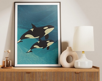 Orca Poster – Ocean Wall Art - Whale Print– Killer Whale Poster – Nautical Home Decor – Ocea Print – Coastal Wall Art – Sea Animal Poster