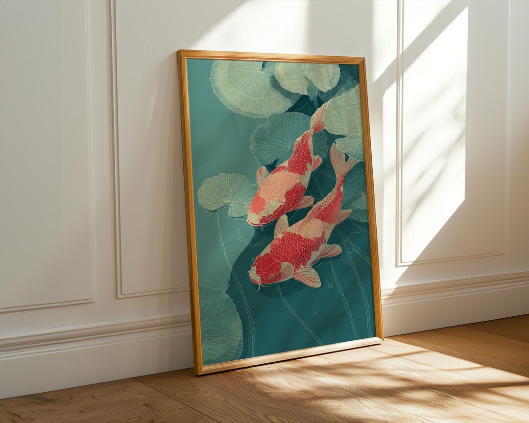 Koi Fish Wall Poster - Japanese Zen Wall Art - Oriental Water Garden ...