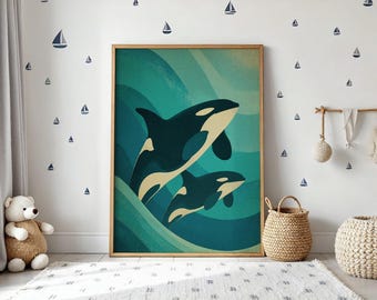 Orca Wall Art – Whale Poster – Ocean Print – Killer Whale Poster – Nautical Home Decor – Ocea Print – Coastal Wall Art – Sea Animal Poster