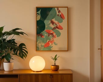 Póster de pez koi - Arte mural zen japonés - Decoración de jardín acuático oriental - Obra de arte Feng Shui - Decoración de pared para el hogar de inspiración asiática - Impresión de koi