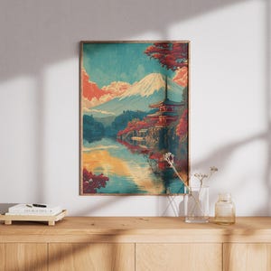 Mount Fuji Poster Japan - Japanese Wall Art - Japan Print - Vintage Travel Poster - Mountain Print - Retro Japan Wall Art - Landscape Poster