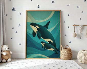 Orca Poster - Ocean Wall Art - Killer Whale Poster - Whale Print - Nautical Home Decor - Ocea Print - Coastal Wall Art - Sea Animal Poster