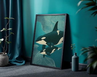 Orca Poster – Whale Wall Art – Ocean Print – Killer Whale Poster – Nautical Home Decor – Water Animal – Coastal Wall Art – Sea Animal Poster