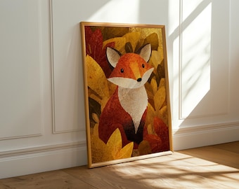 Poster Renard d'automne : Illustration d'animaux des bois rustiques