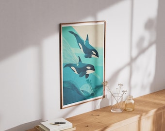 Orca Poster – Whale Print – Ocean Wall Art – Killer Whale Poster – Nautical Home Decor – Ocea Print – Coastal Wall Art – Sea Animal Poster