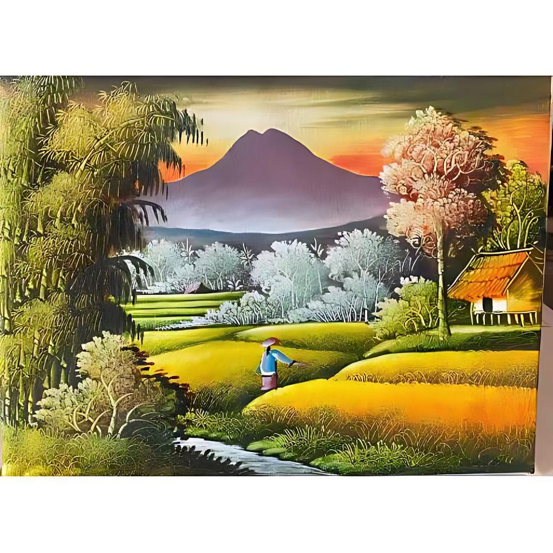 Balinese Rice Field Painting Tropical Landscape Art on Canvas - Etsy