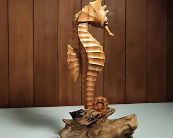 タツノオトシゴの木彫り 11.5インチ / 29 cm、タツノオトシゴの彫刻