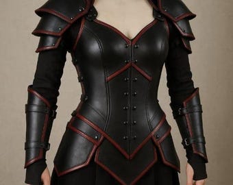 Handmade Women’s Leather Armor – Custom Fantasy Cosplay Armor Set – Medieval Renaissance Warrior Costume Breastplate