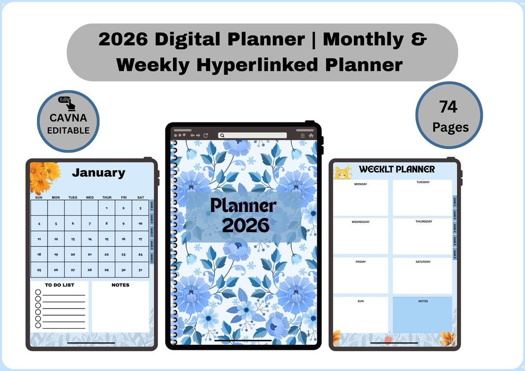 2026 Hyperlinked Digital Planner • Monthly & Weekly • 8.5×11 PDF - Etsy