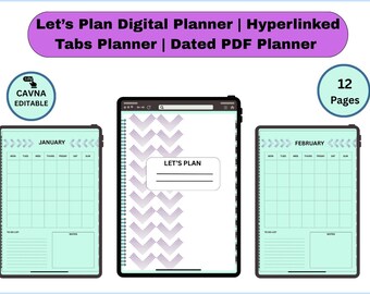 Let’s Plan Digital Planner • Hyperlinked • Dated Monthly Layout • Instant Download