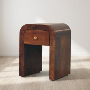 Solid Mango Wood Nightstand with Drawer & Brass Knob