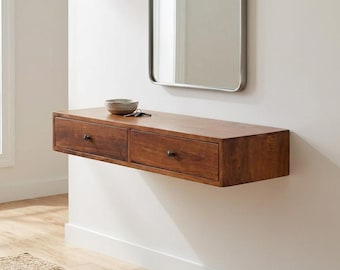 Wall-Mounted Console Table: Solid Mango Wood, 2 Drawers | US Stock