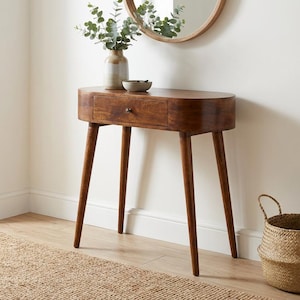 Handcrafted Mango Wood Console Table: Rounded Edge Entryway Furniture