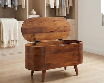 Solid Wood Rounded Lid-Up Blanket Box – Chestnut, Walnut & Honey Caramel Finishes
