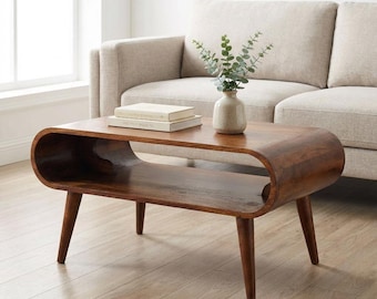 Massief mangohouten salontafel: Scandinavisch design met afgeronde hoeken