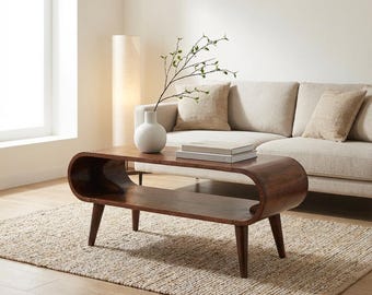 Massief houten salontafel in Scandinavische stijl – kastanje, mango, honingkaramel en walnoot