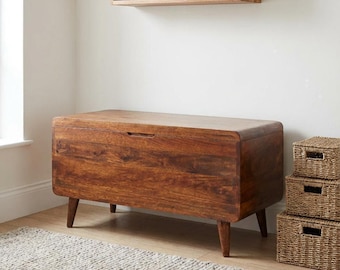Curved Chestnut Blanket Box – Solid Mango Wood Storage Bench