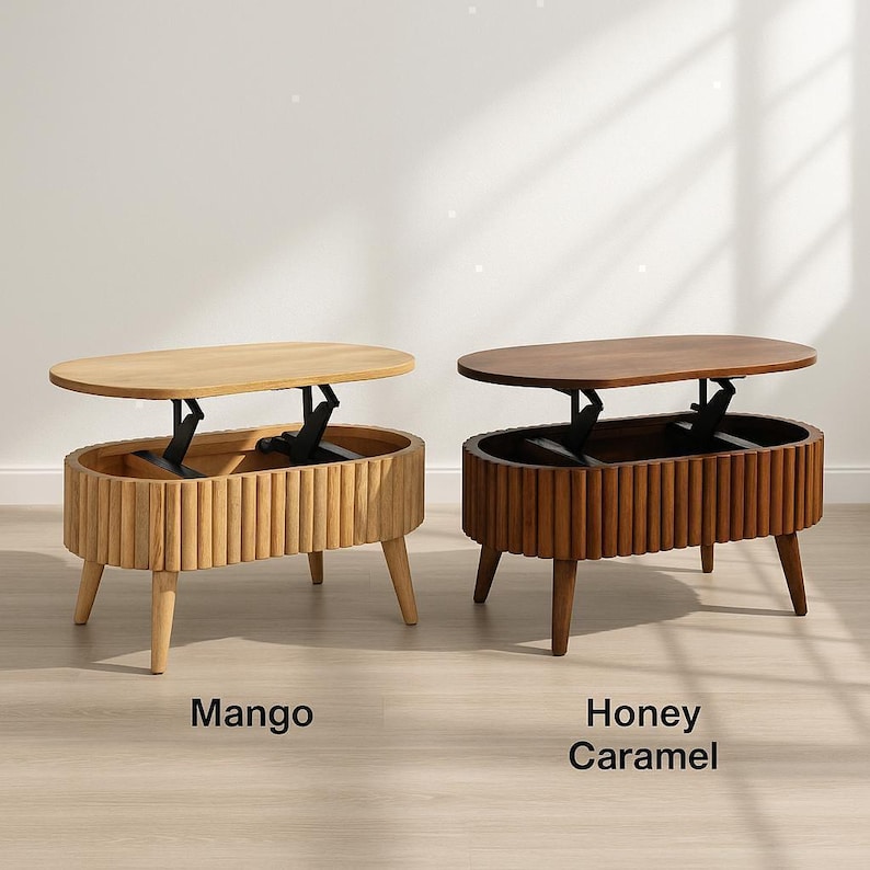 Solid Wood Coffee Table with Lift-Top Storage and Nordic Legs image 4