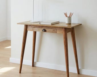 Scrivania in legno massello di mango: stile nordico minimalista (con cassetto) / Disponibile in UE