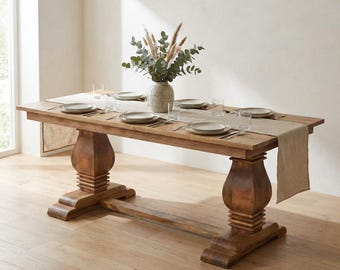 Solid Wood Dining Table – Double Pedestal Base