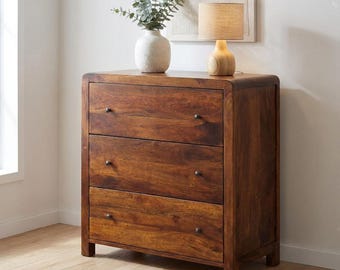 Chestnut Mango Wood Dresser: 4 Drawers, Nordic Design