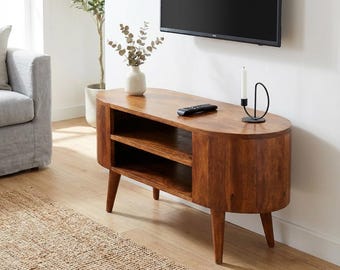 Chestnut Media Unit – Solid Mango Wood TV Stand | US Stock