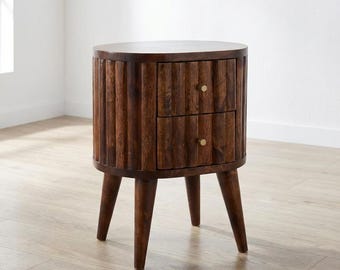 Chestnut & Mango Wood Nightstand – 2 Drawer Modern Bedside Table