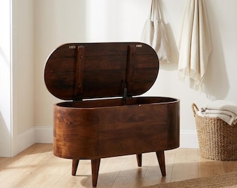 Handcrafted California Walnut Blanket Box: Solid Mango Wood Storage Chest