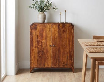 Rustic Mango Wood Sideboard - Solid Chestnut Finish, Two Doors | Canada Stock