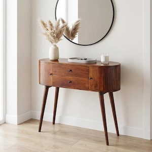 Chestnut Console Table – Solid Mango Wood with Storage | Canada Stock