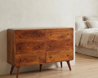 Handmade Solid Mango Wood Chest: 6-Drawer Nordic Style Dresser