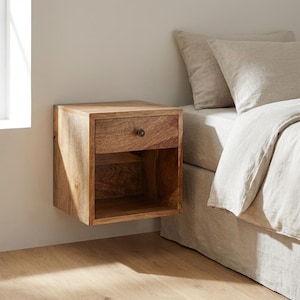 Floating Mango Wood Nightstand - Small, 1 Drawer with Shelf | US Stock