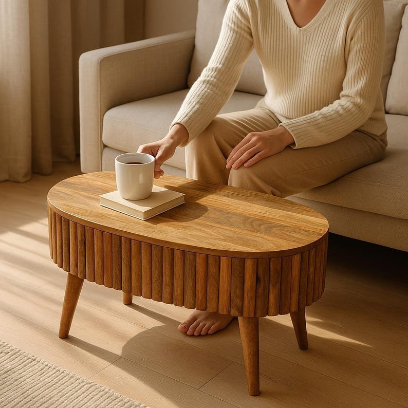 Solid Wood Coffee Table with Lift-Top Storage and Nordic Legs image 6