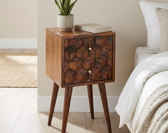 Mango Wood Mini Nightstand: Modern Scandinavian Bedside Table
