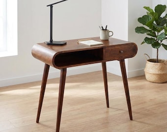 Handmade Mango Wood Writing Desk: Compact, Rustic Home Office