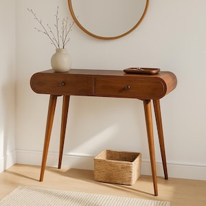 Solid Mango Wood Console Table with 2 Drawers – Chestnut, Mango, Walnut & Ash Black Finishes