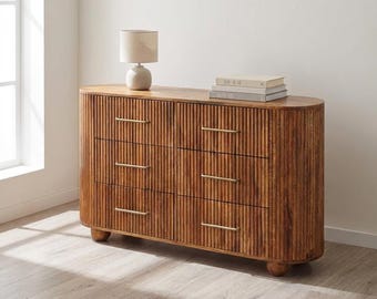 Solid Wood 6 Drawer Dresser – Amber Oak & Roasted Almond Finish