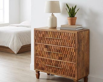 Solid Mango Wood 3 Drawer Dresser – Golden Teak & Walnut Finish